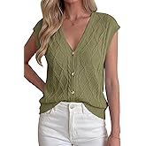 BTFBM Sweater Vest Women V Neck Cap Sleeve Button Down Knit Tops Spring Summer 2026 Loose Lightweight Cardigan Vests