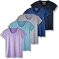 Real Essentials 5 Pack: Women's Dry Fit Tech Stretch Short-Sleeve Crew Neck Athletic T-Shirt (Available in Plus Size)