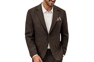 PJ PAUL JONES Mens Blazer Vintage Wool Blend Sport Coat Herringbone Tweed Blazer Suit Jacket with Pocket Square