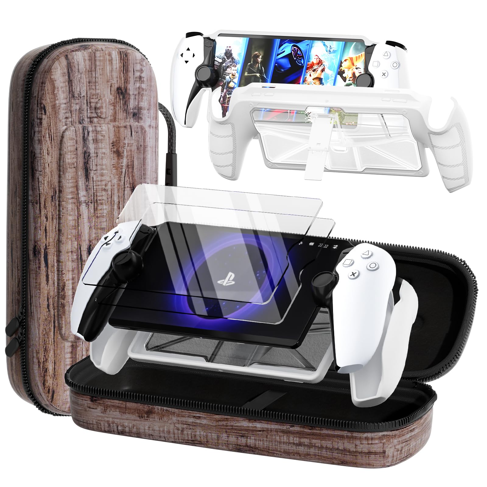 QUAGGY 3-in-1 Accessoris Kit Compatible with PlayStation Portal, EVA Carrying Case for PS Portal with Silicone TPU&Hard PC Clear Protective Cover
