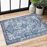 SIILOOM 2x3 Washable Rug for Entrance, Blue Soft Traditional Area Rug, Non-Slip Printed Kitchen Rugs, Low-Pile Medallion Indoor Door Mat, Small Farmhouse Carpet for Entryway Kitchen Foyer Bedside