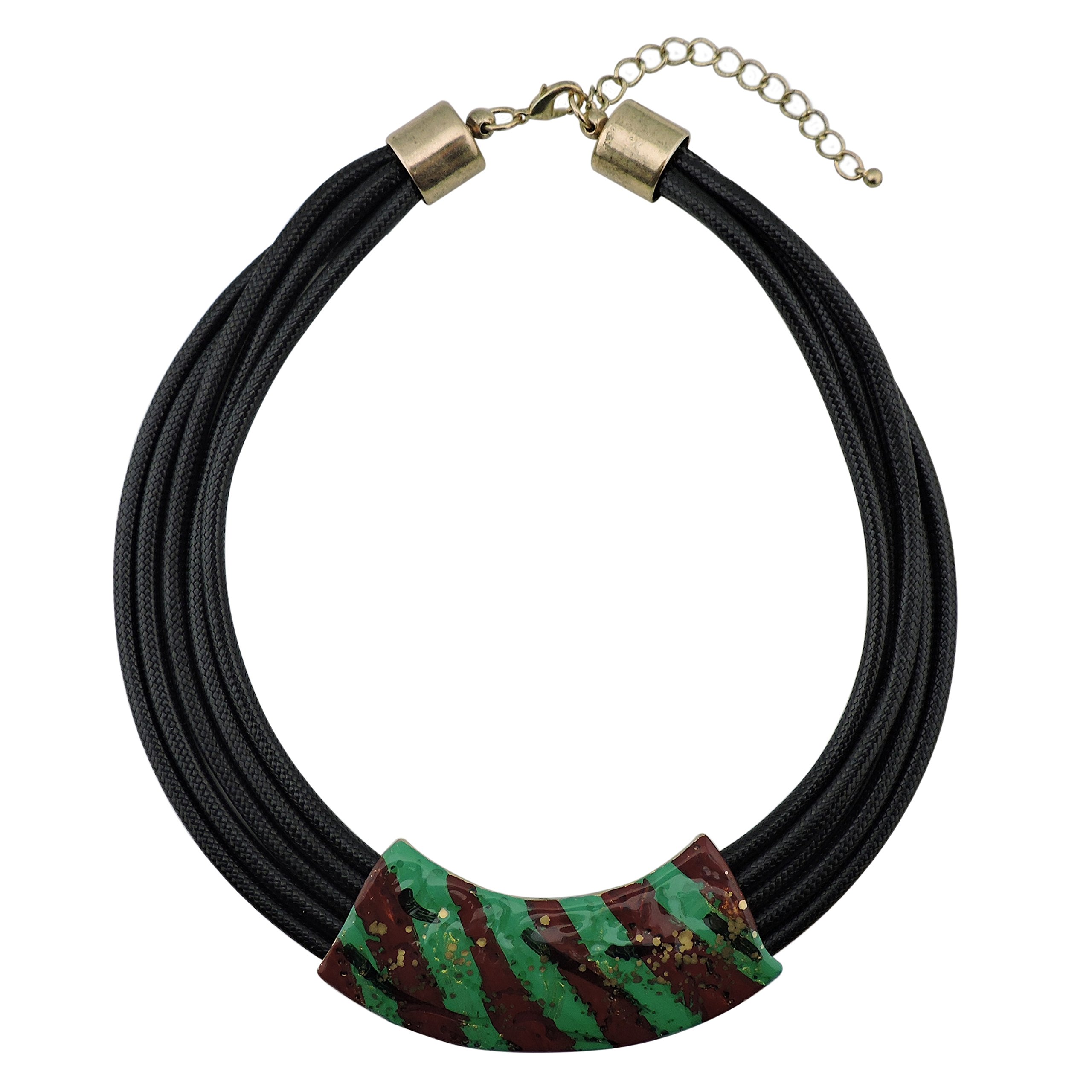 Bocar Black Chunky Alloy Multi Layer Statement 18" Choker Collar Necklace (NK-10398-Green) — image 1