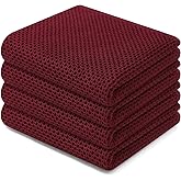 Homaxy 100% Cotton Waffle Weave Kitchen Dish Towels, Ultra Soft Absorbent Quick Drying Cleaning Towel, 13 x 28 Inches, 4-Pack, Burgundy