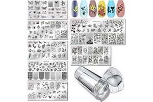 LoveOurHome Nail Stamping Plate Kit Flower Butterfly Lace Animal Fingernails Template Stencil Stamps Plate Silicone Stamper Scraper Manicure Design Tools Set (Butterfly)