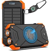 BLAVOR Solar Power Bank 10,000mAh Portable Wireless Charger for Cell Phones | 20W USB-C battery pack, battery bank, IPX5 waterproof, 2 flashlights, camping essentials, hiking gear, emergency solar backup
