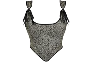 Dreay Womens Vintage Asymmetrical Hem Overbust Corset Tie Front Lace-up Back Bustier Shapewear Top