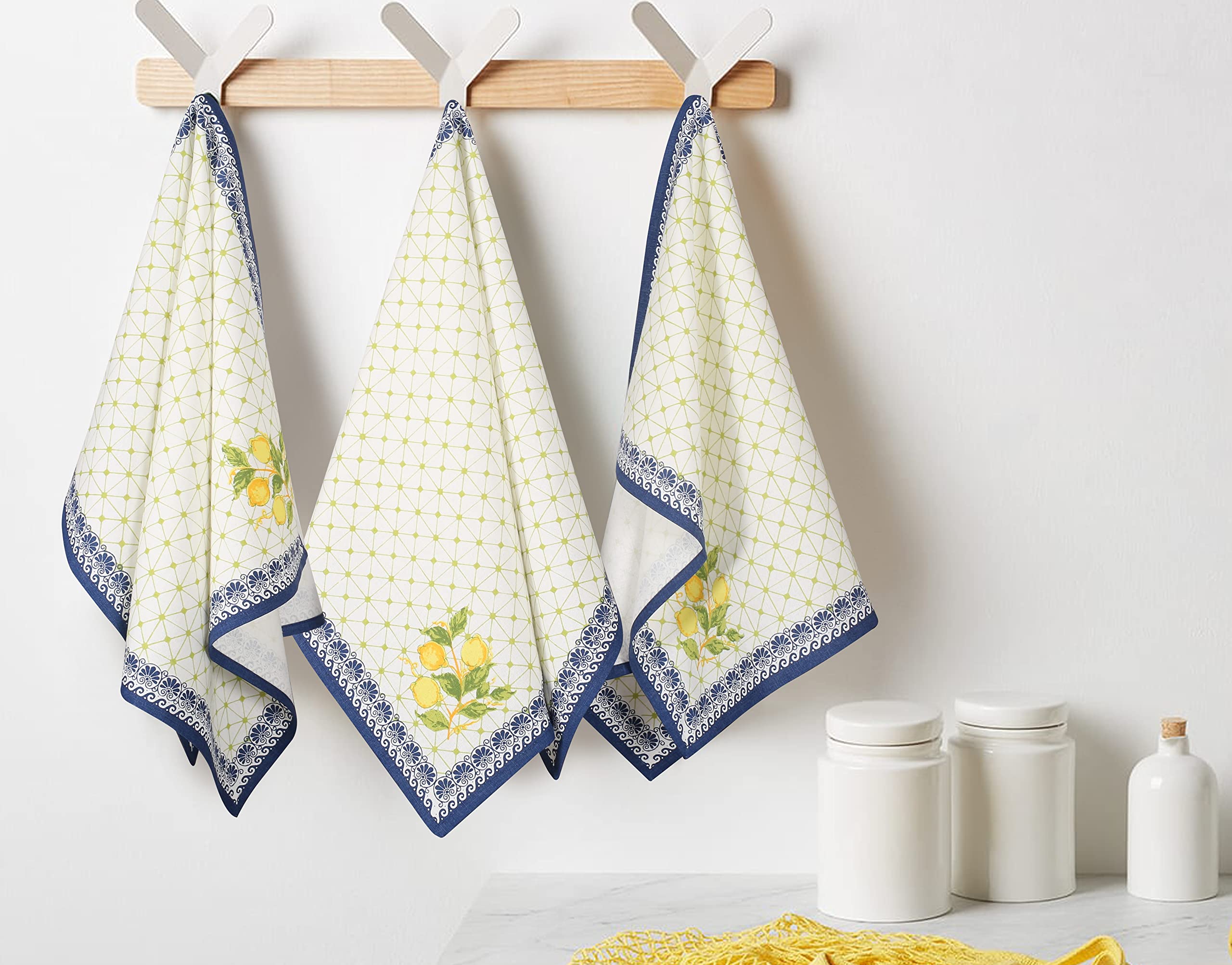 FINGERCRAFT Kitchen Dish Towels, 100% Natural Cotton, Set of 6 Multi-Purpose Kitchen Towels, Very Soft, Highly Absorbent, Tea Towels for Kitchen Décor 20X30 (20x30 LEMON LEAF)