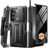 TONGATE for Z Fold 6 Case, [with S Pen Slot & Hinge Protection] [Privacy Glass Screen Protector] Full-Body Military Drop Phone Case for Samsung Galaxy Z Fold 6 with Kickstand & Belt Clip, Black