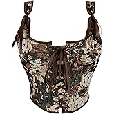 IZUS Women Renaissance Bustier-Corset-Tops Vintage Lace-up Floral-Jacquard Bodice Push-Up Shapewear-Crop-Top