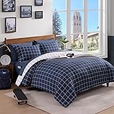 AMBERSPACE Plaid Twin XL Comforter Set Dark Blue, Reversible Checkered Bedding Set 5 Pieces for Boys Girls Teen, Lightweight Bed in a Bag for Dorm with Sheets, Pillowcase & Sham