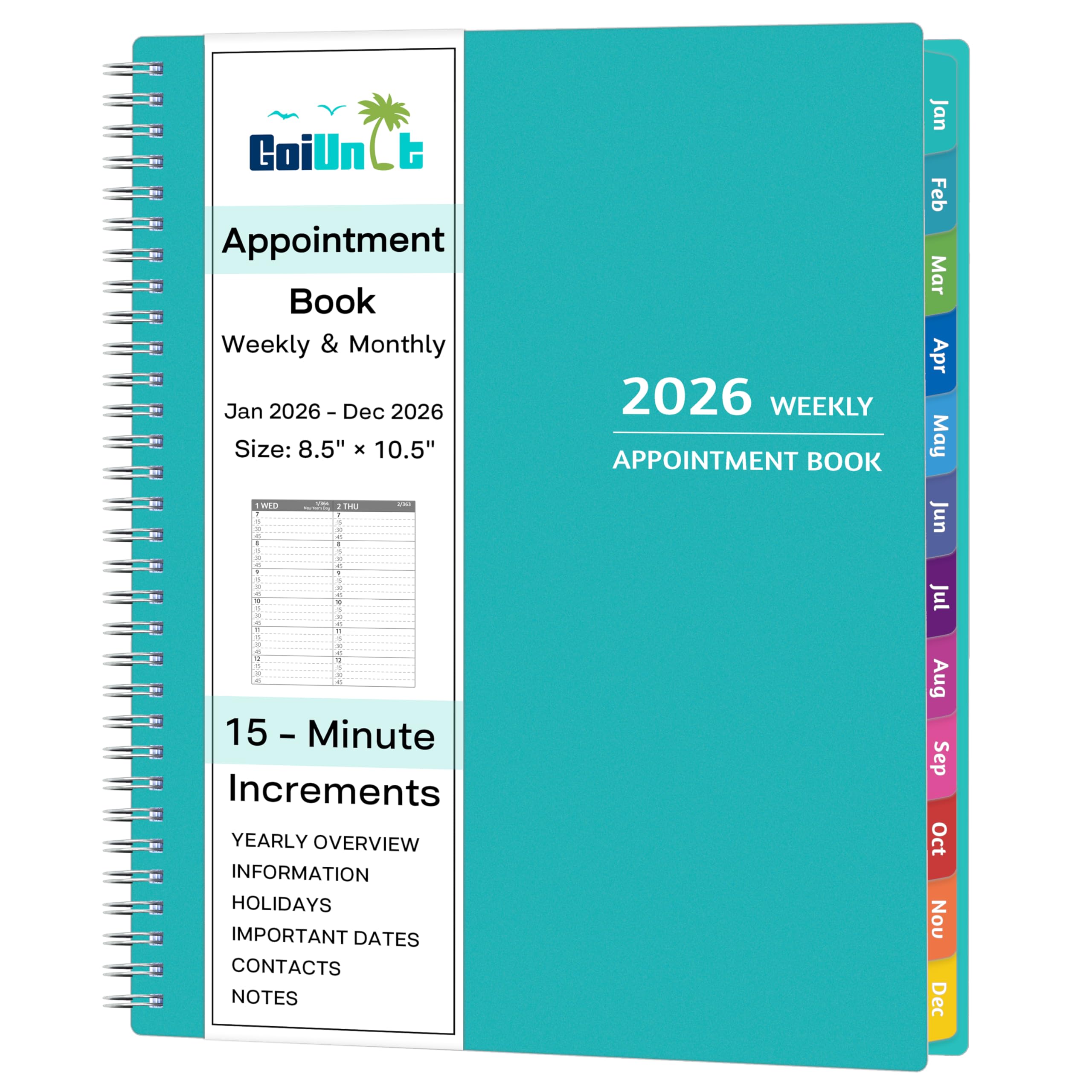 Photo 1 of 2026 Appointment Book - January - December 2026, Appointment Planner with Weekly ? Monthly Spread, 8.5'' x 10.5'', Large, 15 Minute Increments, 2026 Daily Planner with Pockets, Tabs, Soft Cover
