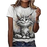 SweatyRocks Women's Cat Graphic Tees Summer Short Sleeve T Shirt Casual Round Neck Cute Tops