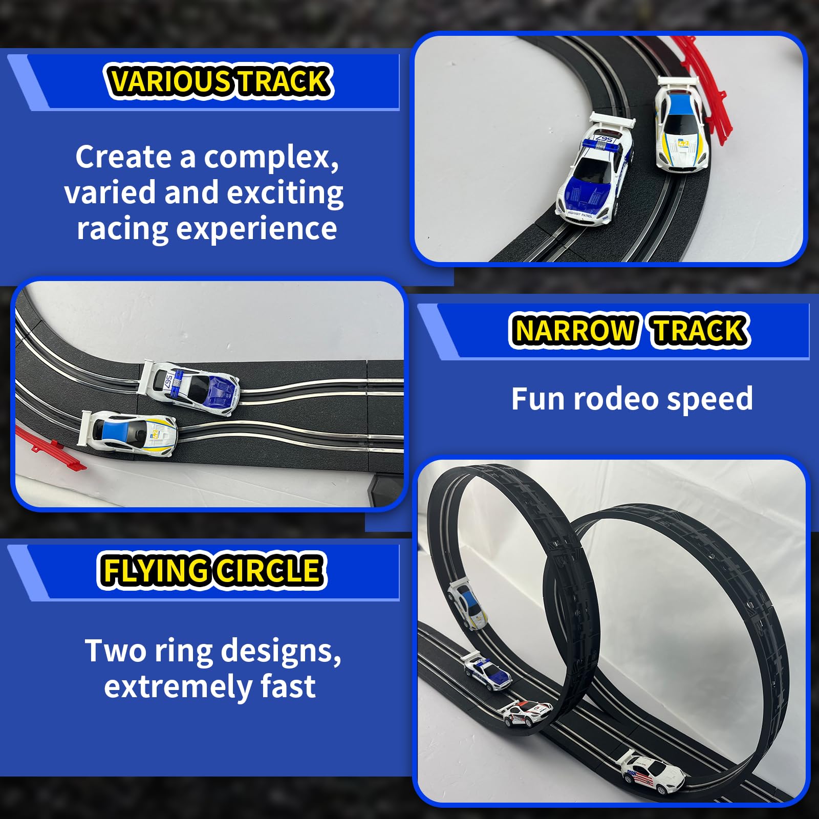 AGM MASETCH Slot Car Racing Track Set with 4 Unique Slot Cars, Battery Powered or Electric Car Track, Gift Toys for Boys Girls 4-12 Years Old