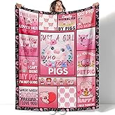XSMEI Pig Throw Blanket, Cute Piggy Quotes Pattern, Soft Cozy Fleece Blanket for Couch Bed, 50 x 60 Inches