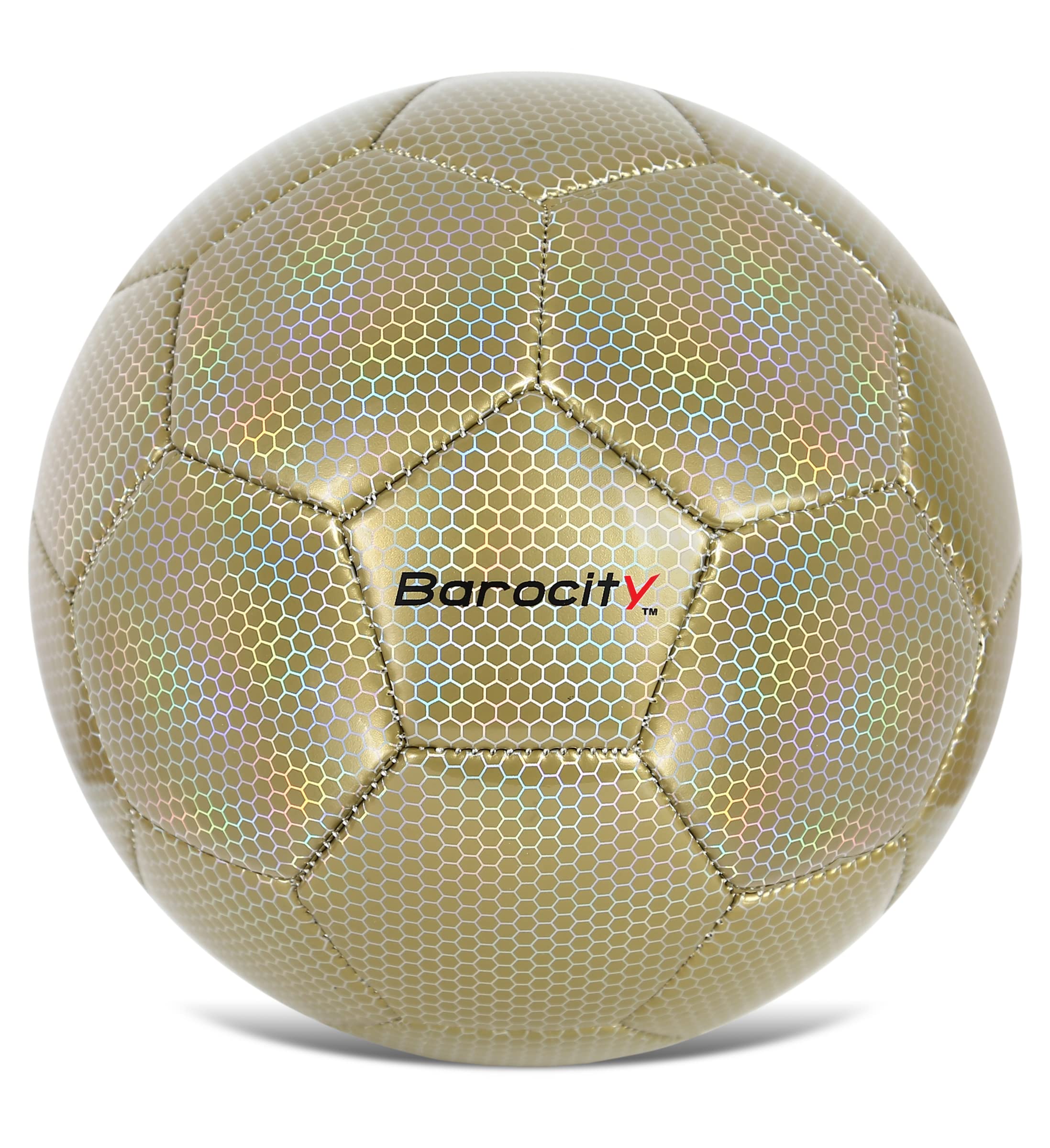 Photo 1 of Barocity Soccer Ball - Premium Kids Ball, Cool with Reflective Iridescent Rainbow Hex Pattern, Outdoor & Indoor Soccer Training Ball for Boys and Girls, Gold Size 3