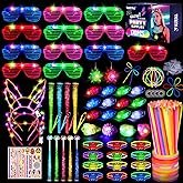 TUXIYA 170PCS Glow in the Dark Party Supplies for Adults,Light Up Party Favors with Glow Sticks,LED Glasses,Finger Lights,Headband,Rings,Tattoos,DIY Glow Necklaces Bracelets for Glow Neon Party