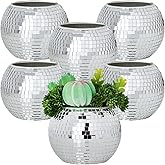 WDHODEC 6PCS Glass Disco Ball Vase 4x3 Inches Silver Tealight Votive Candle Holder Mosaic Mirrored Disco Ball Décor for Table