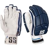 SS Cricket Legend Limited Edition Leather Batting Gloves &ndash; Adult Size | Left or Right Hand Options | White, Blue &amp; Black | Lightweight | Comfort, Ventilation &amp; Grip
