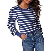 Dokotoo Women's Striped Sweaters Puff Long Sleeve Crewneck Ribbed Knit Pullover Jumper Tops