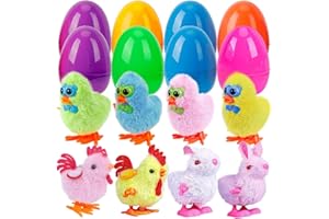 DONSAJI 8 Pack Easter Eggs with Wind Up Toys, Colorful Prefilled Easter Eggs with Wind Up Chicks Bunnies for Toddlers Easter Basket Stuffers, Easter Gifts Easter Eggs Suffers for Toddler Boys Girls