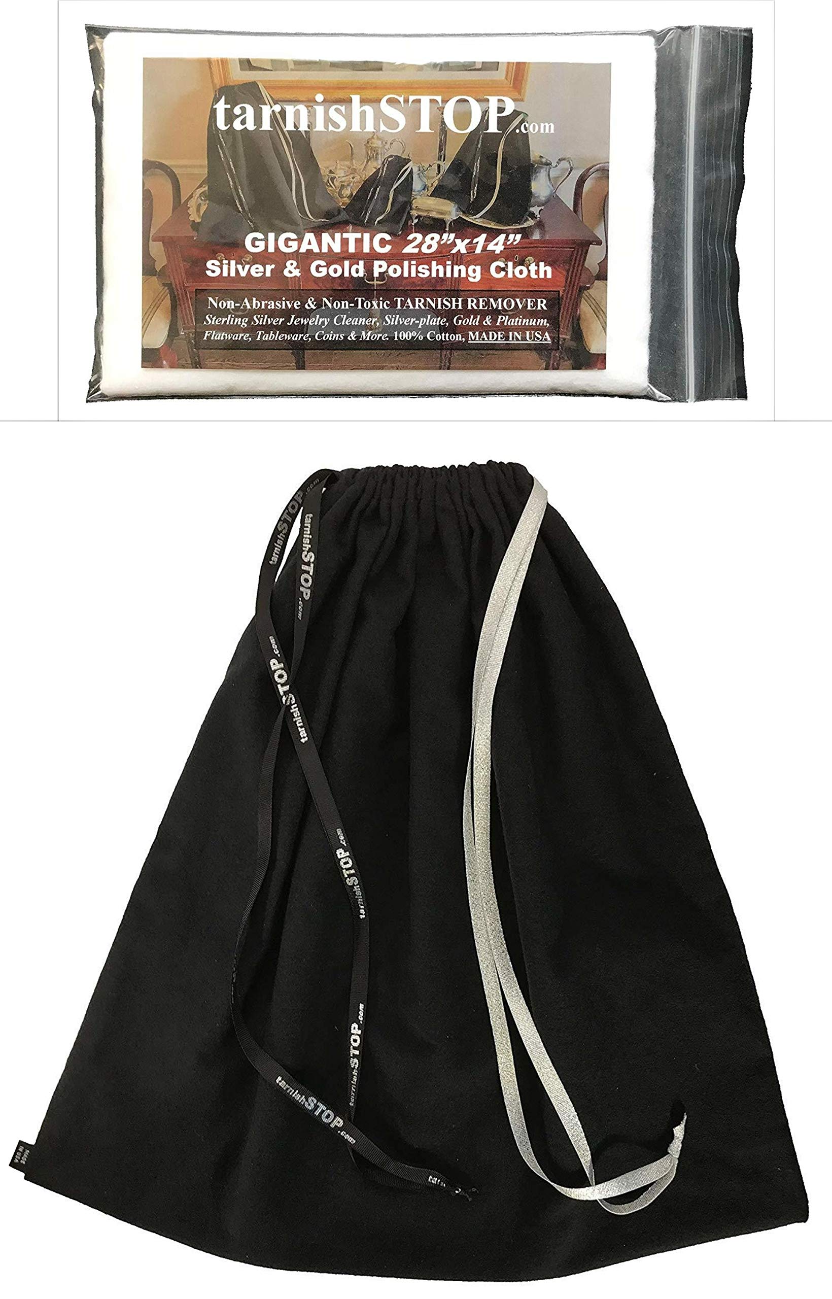 Save 4.00 Bundle, TarnishSTOP Set (18"x18") Luxury Anti-Tarnish Prevention Cloth Bag, For Silver Storage, Sterling, Jewelry, Flatware, Silverplate, With Our Silver Polishing Cloth For Tarnish Cleaning