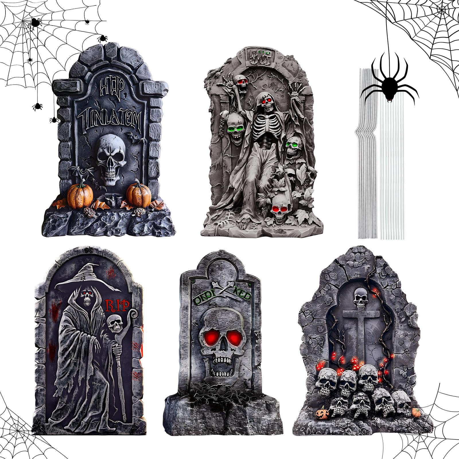 Photo 1 of 25" Halloween Graveyard Tombstones, Halloween Decorations Outdoor, 5 Pack Realistic Corrugated Plastic Tombstones with Metal Stakes for Vampire Graves, Garden, Home and Party, Scary Graveyard Signs