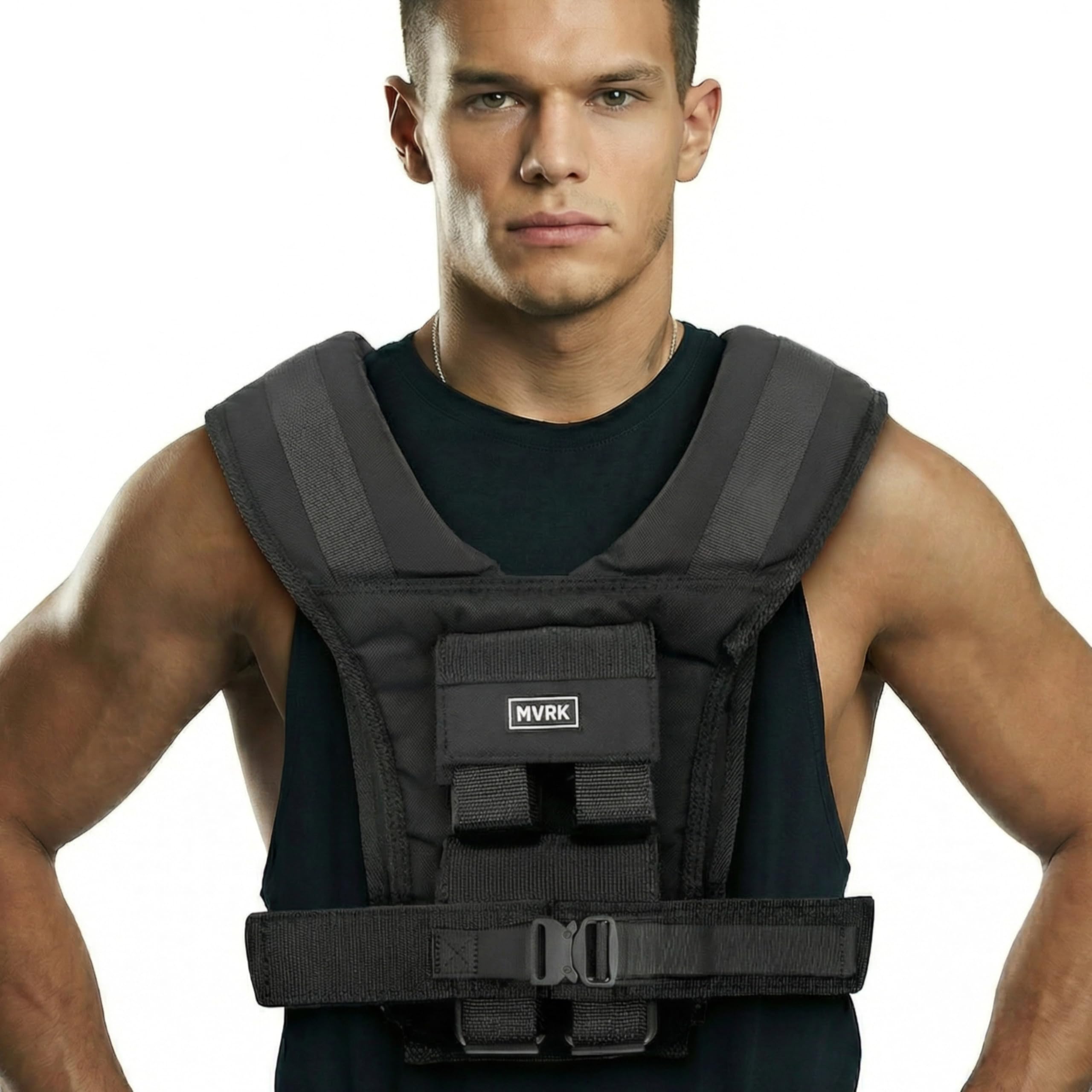 MVRK Adjustable Weighted Vest Men 18 lbs - Weighted Workout Vest With Iron Weights, Heavy Duty Weighted Exercise Vest For Functional Training, Slim Design Weighted Running Vest, Weight Vest for Men Image