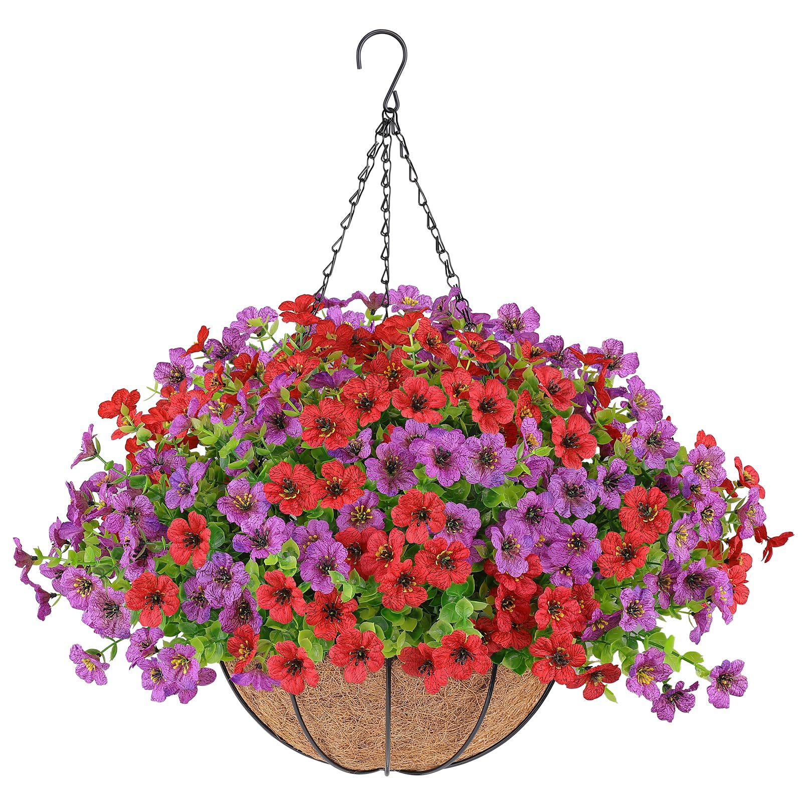 Photo 1 of Artificial Flowers Hanging Plants in Basket,Artificial Hanging Flowers for Outdoor Indoor Decor,UV Resistant Hanging Baskets with Fake Flowers for Patio Garden Porch Deck Decoration
