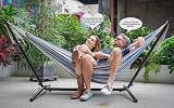 GOCAN Double Hammock 2 Person 330x150cm 600lb Grey Cotton Portable Outdoor view 2