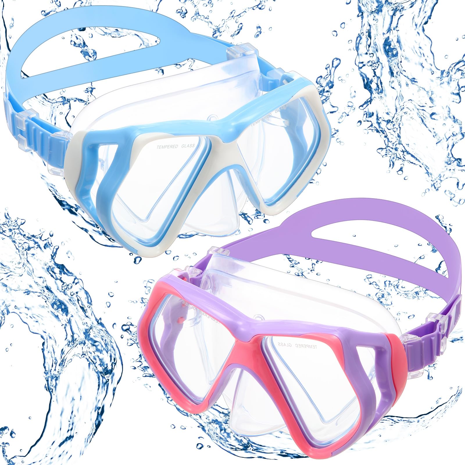 Photo 1 of Weewooday 2 Pcs Adults Swimming Goggles with Nose Cover Tempered Glass Diving Mask Clear Wide View No Blurring Swim Goggle for Adult Men Women Youth(Pink Purple, Blue White)