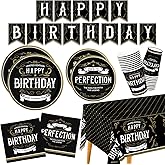 Birthday Party Supplies Disposable Paper Plates Napkins Cups Tablecloth and Banner for Happy Birthday Party Decorations, Serve 25