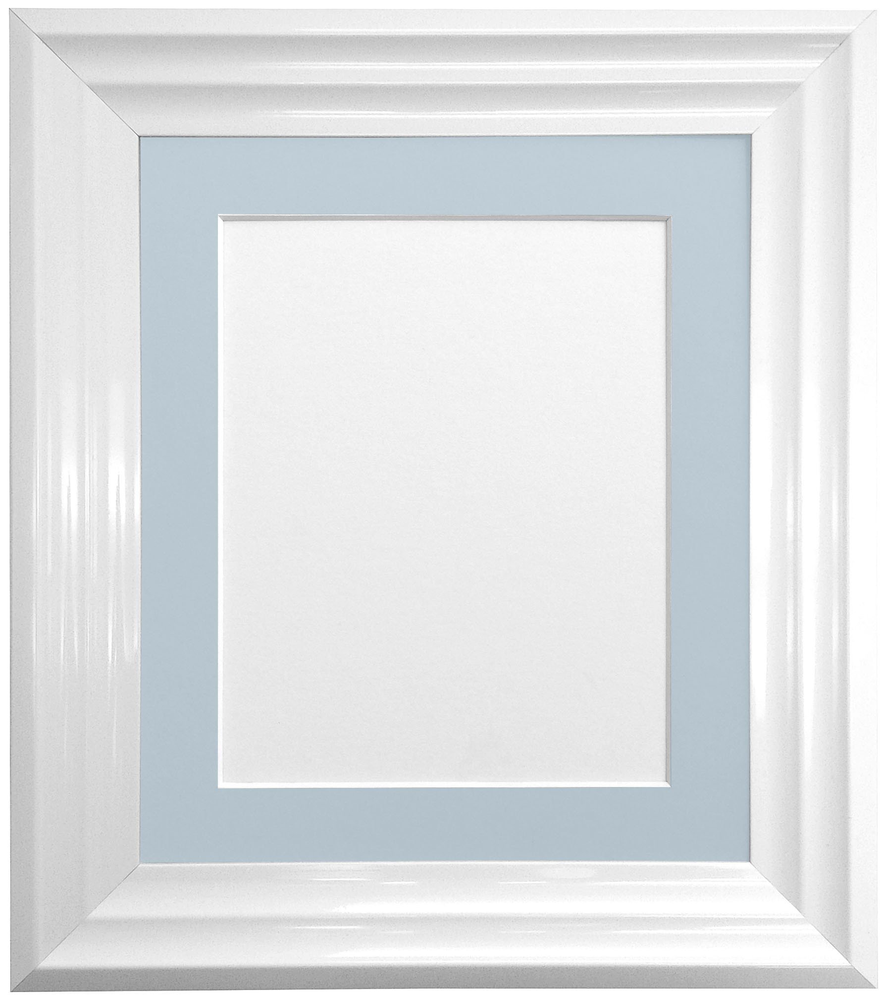 FRAMES BY POST Firenza White Picture Photo Frame with Blue Mount Plastic Glass 16"x12" Pic Size 12"x8"