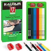 12 PCS Tailors Pencil Set, Sewing Fabric Pencils and Fabric Marker Pens for Quilting, Sewing, Dressmaking Supplies, Water-Soluble, 6 Colors, Includes 2 Sharpeners