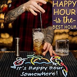Tiki Bar Happy Hour Sign Rubber Bar Mat for