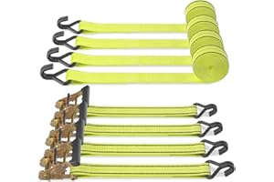 Autofonder 4PC 1.5" x15ft Ratchet Straps Heavy Duty-3000 lbs Break Stength,1000lbs Working Load-Cargo Tie Down Straps with Coated Double J Hooks for Securing Household Appliances, ATVS or Motorcycles