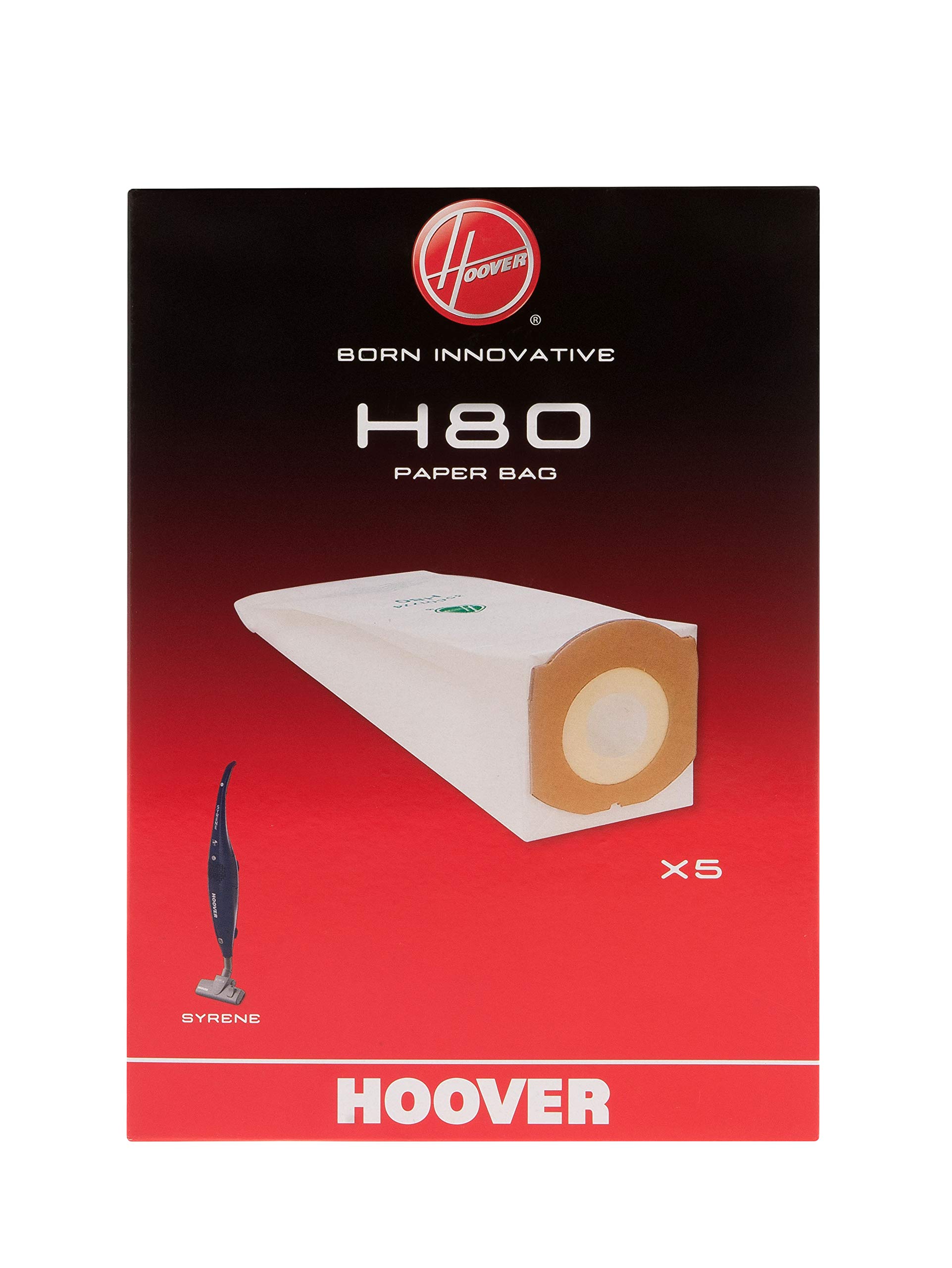 Hoover H80 Vacuum Cleaner Bags, Original, Paper, Anti-Odour, Extra Capacious, Compatible With Syrene Vacuum Cleaners, 5 Pieces