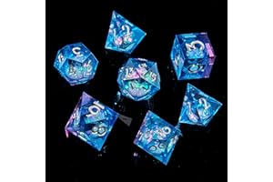 FugaCity DND Dice Set,Liquid Core Handmade Sharp Edge 7 Piece Resin Dice-Dungeons and Dragons Polyhedral Dice Set, D&D Dice Set with Gift Dice Case for RPG MTG Table Games （