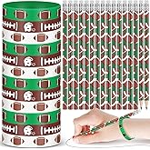 Sabary 48 Pcs Sports Pencils Silicone Bracelets Set Soccer Football Basketball Baseball Wooden Pencil Rubber Wristbands for Birthday Gifts Sports Party Favors(Football)