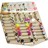 Suotarn 14G Stainless Steel Tongue Rings Straight Barbell Tongue Piercing Body Jewelry Acrylic Glow In Dark Clear Boiflex Tongue Bars Retainer For Women Men