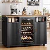 IRONCK 53" Coffee Bar Cabinet with Fridge Space, Black | Wine Bar Cabinet with Power Outlet &amp; Door Storage, Buffet Sideboard Table for Dining Room, Living Room, Fluted Modern Design