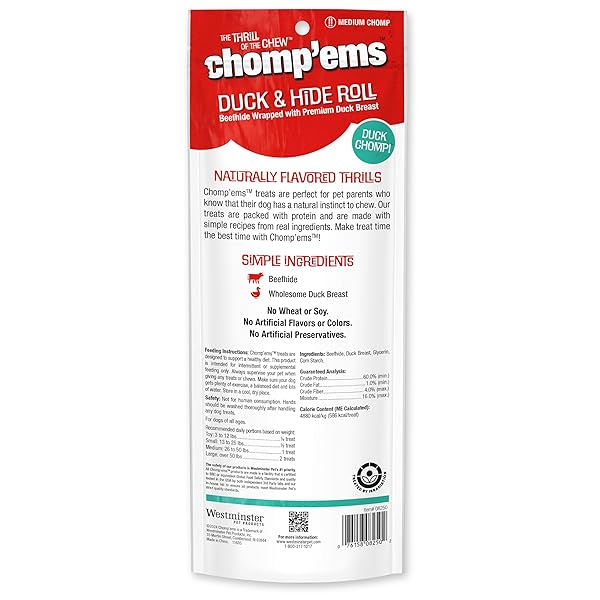 CHOMP’EMS PREMIUM BEEFHIDE CHEW FOR DOGS, 1 CHEW
