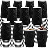 RXLWYUNLAE 120 Pack Paper Coffee Cups, 16 oz Disposable Coffee Cups,Corrugated Insulated Ripple Wall, Paper Ripple Cups for Coffee, Hot Chocolate and Hot Tea Drinks - Black