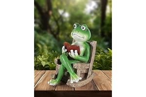 iStatue Miniature Solar Frog Reading Book Figurine Light - 5.5'' Resin Chair Statue Outdoor Table Decor for Lawn Ornaments, Patio, Yard & Garden and Home