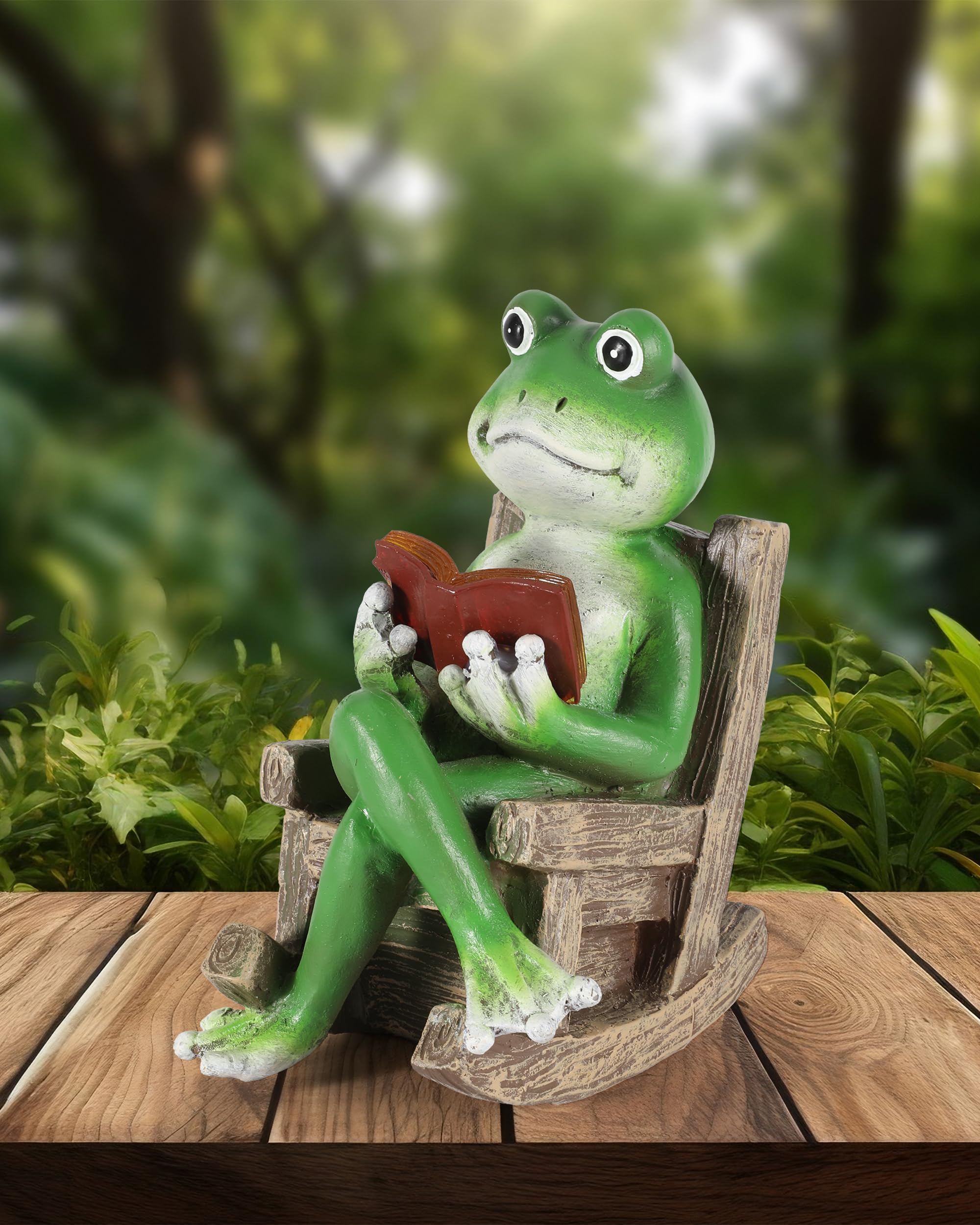 Photo 1 of ***MAJOR DAMAGE*** iStatue Miniature Solar Frog Reading Book Figurine Light - 5.5'' Resin Chair Statue Outdoor Table Decor for Lawn Ornaments, Patio, Yard & Garden and Home