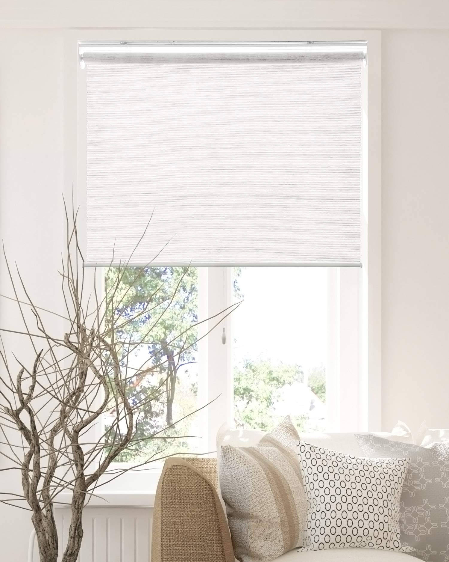 Chicology Cordless Roller Shades Snap-N'-Glide, Privacy & Natural WovenPerfect for Living Room/Bedroom/Nursery/Office and More.Felton White (Privacy & Natural Woven), 23"W X 72"H