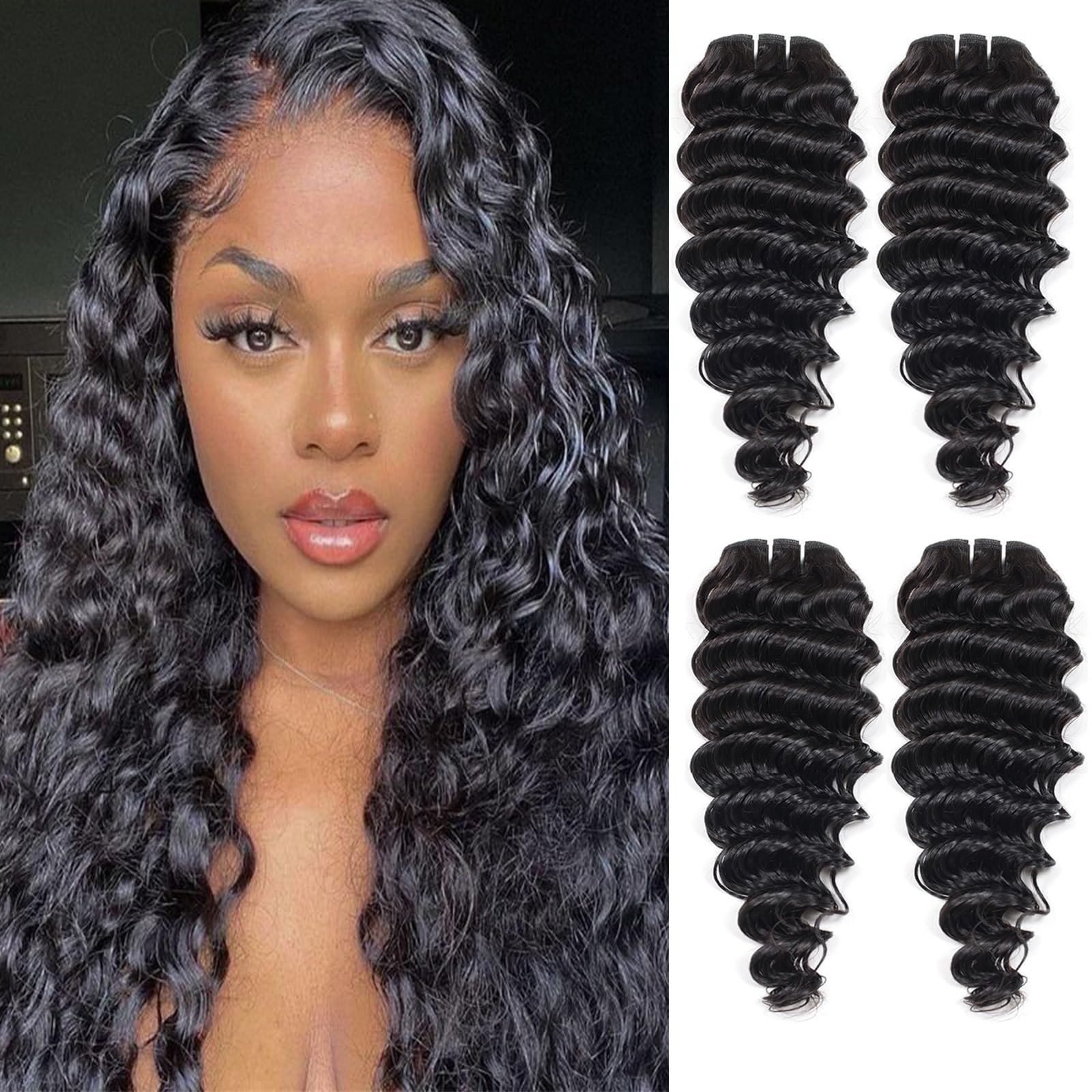 JTdebade Deep Wave Human Hair bundles 16 Inch 12A Grade Brazilian Hair ...
