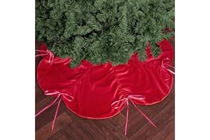 xo, Fetti Red Velvet Christmas Tree Skirt | 41" | Pinkmas Holiday Decorations, Merry Xmas Party Accessory, Girly Tree Stand Collar Blanket, Ruching Details
