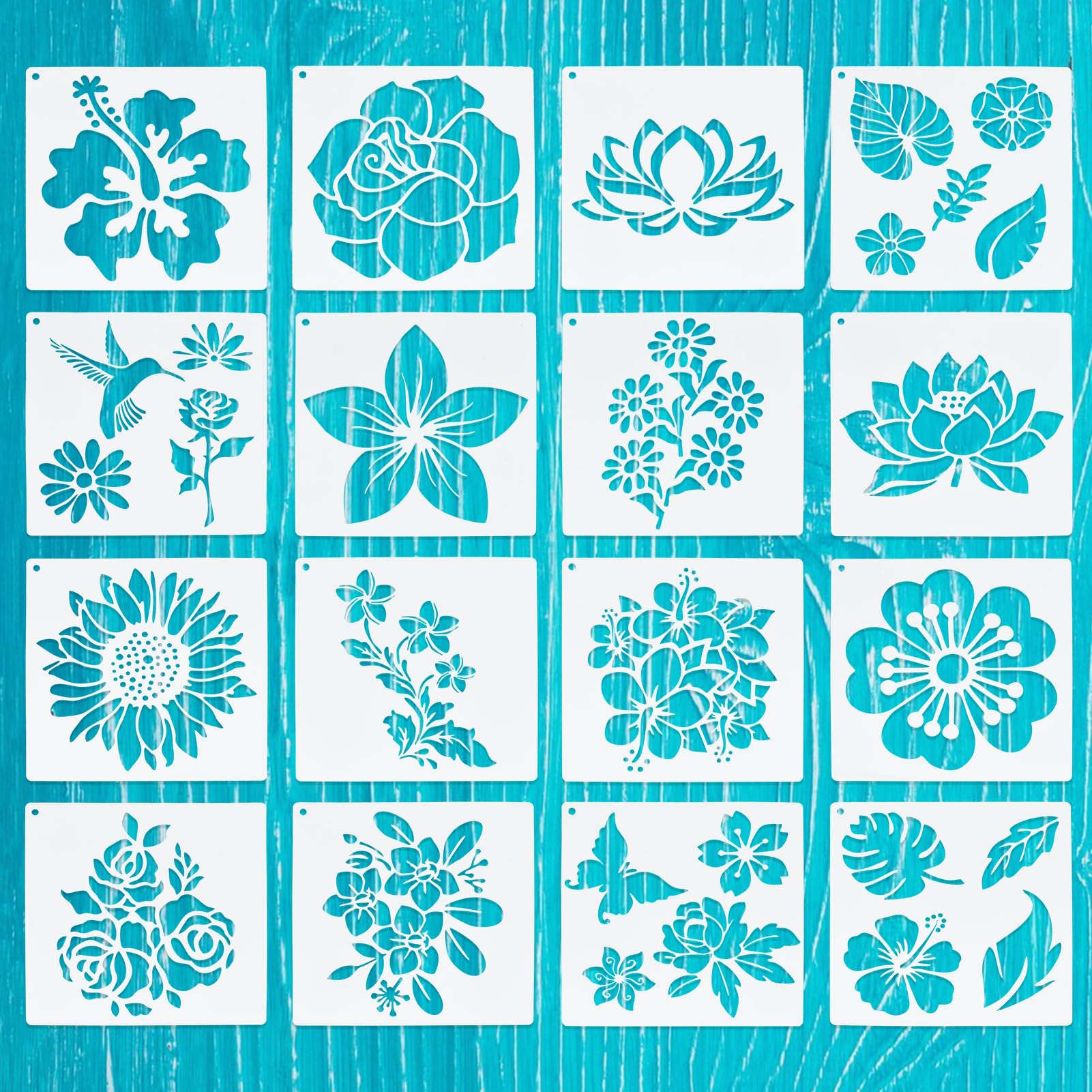 NICENEEDED 16 PCS Flower Brid Butterfly Stencils, Cute Floral Leafs Stencils Templates, Painting Stencils for DIY Crafts Scrapbooking Painting on Wood Wall Decor