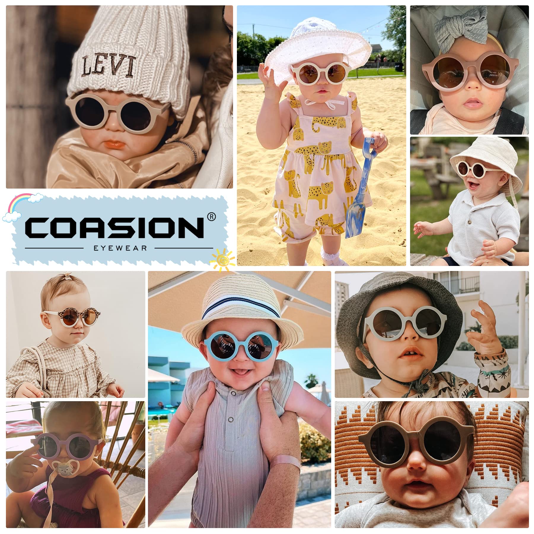 COASION Baby Polarized Round Sunglasses Flexible Rubber Shades with Strap for Toddler Newborn Infant Ages 0-24 Months