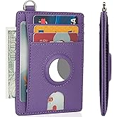 LinsCraft Slim Minimalist AirTag Card Wallet for Men & Women, Small Leather Front Pocket Wallet with AirTag Holder, RFID Blocking, Credit Card Holder